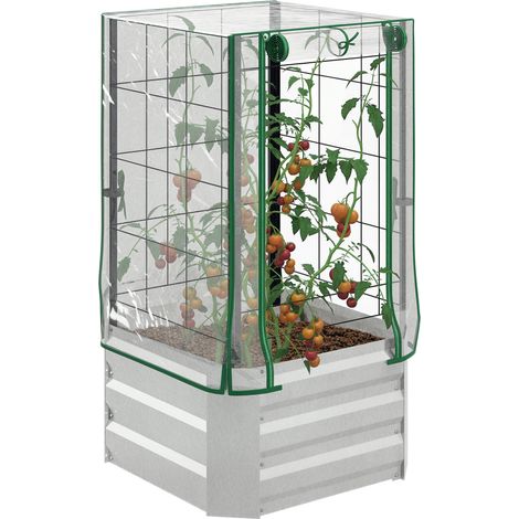 Erhöhtes Gemüsebeet, Gewächshaus, 3-teiliges Set, Mit Rankgitter, Kunststoffplane, 53 X 53 X 90 Cm