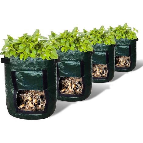Gartensäcke - 4er Set - Säcke Mit Umklappbarem Deckel Für Karotten, Tomaten, Zwiebeln, Kartoffeln, Langlebige Und Umweltfreundliche Stofftöpfe