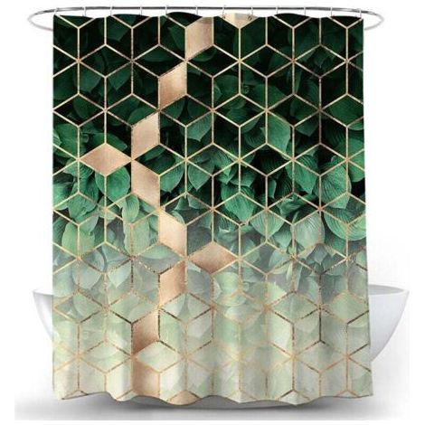 Geometrischer Duschvorhang Im Grünen Marmordesign, 120 X 180 Cm, Aus Polyestergewebe, Schimmelresistent, Wasserdicht, Waschbar, Inklusive 12 Duschringen Und Haken Für Die Badewanne