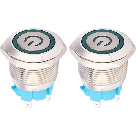 2er-pack Runde 19-mm-drucktaster, 4-polig, Selbstzurückstellend, Mit Led-stromanzeige (grün), Für 12–24 V Dc