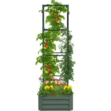 Pflanzkübel Mit Verstellbarem Gitter, Blumenkasten Mit Tomatenkäfig Aus Galvanisiertem Stahl 61 X 61 X 187 Cm Grün