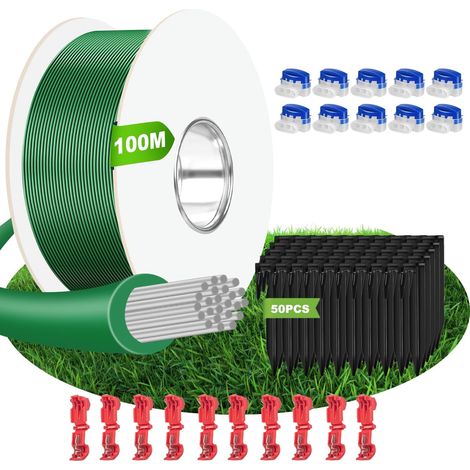 Mähroboter-kabel 100 M + 50 Erdnägel + 10 Kabelverbinder + 10 Anschlussklemmen, Begrenzungskabel Für Mähroboter, Kabel Für Mähroboter Kompatibel Mit Gardena/bosch/worx/yard Force Usw.