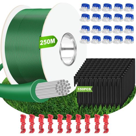 Kabel Für Mähroboter 250 M + 150 Heringe + 20 Kabelverbinder + 10 Anschlussklemmen, Begrenzungskabel Für Mähroboter, Kompatibel Mit Gardena/bosch/worx/yard Force Usw.
