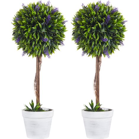 Set Aus 2 Künstlichen Pflanzen Mit Lavendelblüten, Stamm Und Topf Inklusive - Höhe 60 Cm Grün