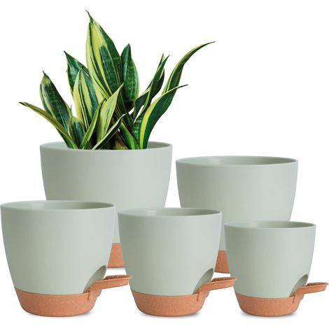 Selbstbewässernder Blumentopf Mit Drainageloch, Gartentöpfe, 5er-set - 17,8/16,5/15,2/13,9/12,7 Cm, Grün