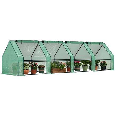 Mini-gewächshaus Für Den Garten, Mini-tunnelgewächshaus Mit 4 Fenstern, Aufrollbare Reißverschlüsse, Stahl, Pe 140 G/m², Uv-beständig, 360x90x90 Cm, Grün