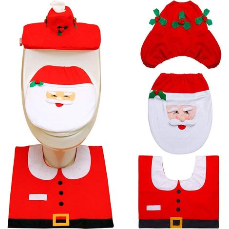 3-teiliges Weihnachts-toilettensitzbezug-set, Weihnachtsdekoration, Deckelbezug Für Wc-klappdeckel Und Spülkasten Sowie Badematte, Festdeko (weihnachtsmann)