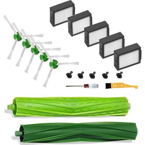 Ersatzteile Für Irobot Roomba I7 I7+ I8 I8+ I1 I2 I3 I3+ I4 I4+ I6 I6+ E5 E6 E7 J6 J7 J7+/plus E-, I- Und J-serie Roboterstaubsauger-zubehör, 1 Satz Gummibürstenrolle, 5 Seitenbürsten Und 5 Hepa-filte