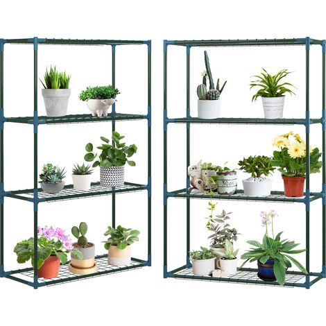 2er-set Blumenregale Aus Stahl, 4 Ebenen, Für Innen- Und Außenbereich, Pflanzenständer 70 X 27 X 110 Cm, Grün