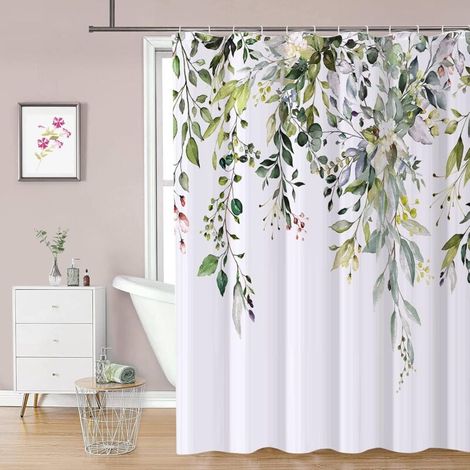 Blumiger Duschvorhang Mit 12 Haken, Duschvorhänge Aus Wasserdichtem Polysilikon, Maschinenwaschbar, Schnelltrocknend, 180x180cm Für Badewanne Oder Badezimmer (grün)