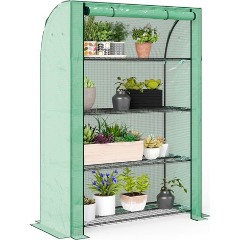 Mini-gewächshaus Für Den Garten Mit 4 Etagen, Verstärkter Pe-plane, Rolltür Und Regalen, 120 X 50 X 170 Cm, Grün