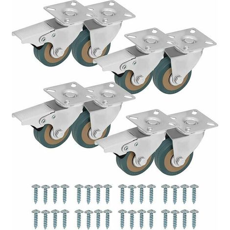 Drehbare Möbelrollen (8er-pack) - 50 Mm Möbelrolle Mit Gummireifen, Schrauben, Bremsen Und Metallplatten - Rollen Für Möbel, Wagen Und Industrielle Anwendungen