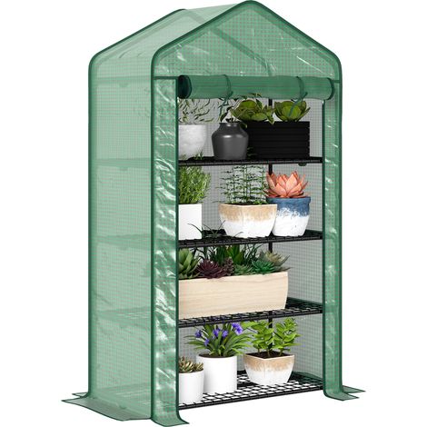 Garten-gewächshaus Balkon Regal Gewächshaus 4 Ebenen 90l X 49b X 160h Cm Verzinkter Stahl Abnehmbare Pe-plane Hohe Dichte Grün