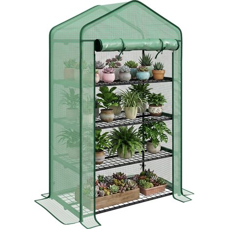 Gewächshaus Für Garten Und Balkon, Regal-gewächshaus Mit 4 Ebenen, 90 X 49 X 160 Cm, Verzinkter Stahl, Abnehmbare Pe-plane Aus Hochdichtem Material, Grün