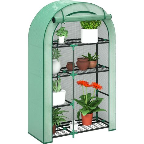 Mini-gewächshaus Mit 4 Ebenen, Plastikabdeckung, Tragbar, Rolltür, 100 X 45 X 160 Cm, Grün