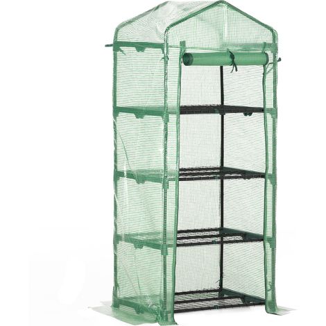 Gewächshaus Mit 4 Regalen Und Plane Aus Polyethylen (140 G/m²), Rohrgestell Aus Stahl, Ideal Für Die Aufzucht Von Pflanzen, Blumen Und Töpfen, Geeignet Für Balkon Oder Terrasse, Abmessungen: 70 X 50 X