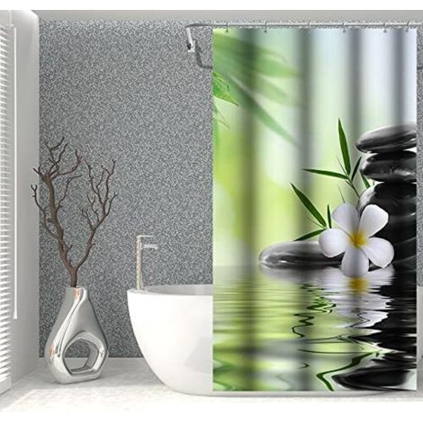 90x180cm Eau Spa Duschvorhang Grün Bambus Blätter Orchidee Blume Zen Meditation Basalt Steinen Floral Für Badezimmer Polyester Mit Haken