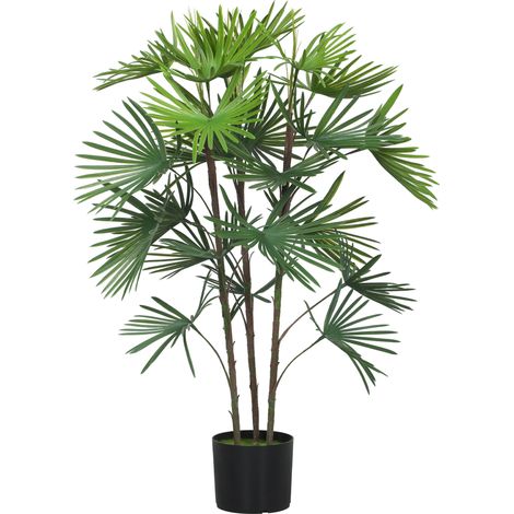 Künstliche Palme, 90 Cm Hoch, Mit 24 Grünen Kunststoffblättern, Topf Ø 16,5 X 13,5 Cm