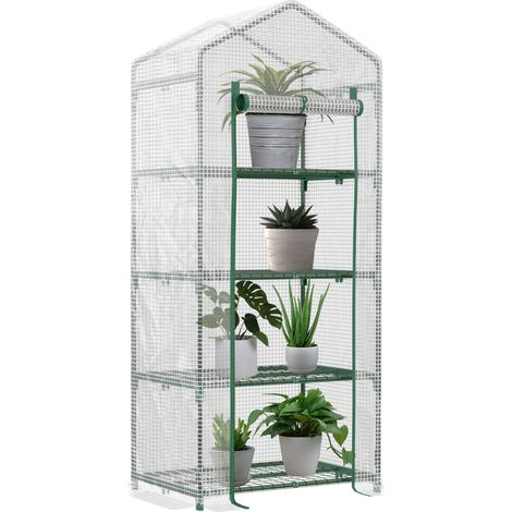 Gewächshaus Mit 4 Regalen Und 140 G/m² Polyethylen-abdeckung, Rohrstruktur Aus Stahl, Ideal Für Den Anbau Von Pflanzen, Blumen Und Töpfen Auf Balkon Oder Terrasse. Maße: 70 X 50 X 160 Cm