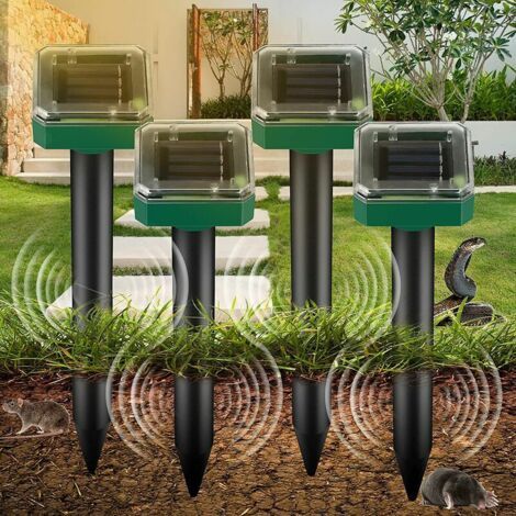 4er-pack Ultraschall-tierabwehr, Solarbetriebener Ip65 Maulwurfvertreiber, Solarer Ultraschall-gartenvertreiber Gegen Mäuse Und Tiere