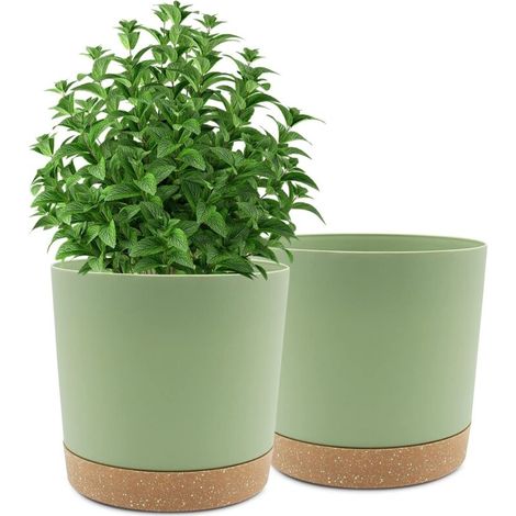 2er-set Pflanztöpfe 25,4 Cm, Töpfe Für Zimmerpflanzen Mit Drainagelöchern Und Abnehmbarem Untersetzer, Moderne Dekorative Untertasse Für Außentöpfe (grün 25,4 Cm)