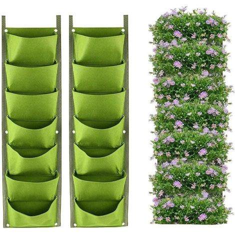 Aufhängende Pflanztaschen, 2er-pack Vertikale Hängende Wandpflanztasche Mit 7 Taschen, Pflanzsäcke Für Innen- Und Außengarten, Vertikaler Blumentopf (grün)