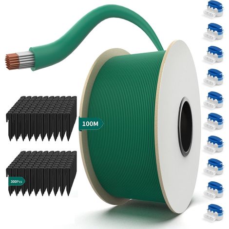 100m Kabel Für Universelle Mähroboter + 300 Befestigungspflöcke + 10 Kabelverbinder, Peripheres Kupferkabel, Verzinnt - Zubehör Für Roboterbetriebene Rasenmäher - Ø2,7mm