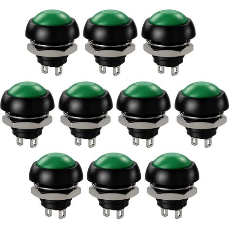 10 Stück Wasserdichte, Momentane Spst-drucktaster, 12 Mm, Ein/aus, 3a/3v-5v-9v-12v-24v-230v Ac, Mini Runder Nicht Verriegelnder Knopf Für Autohupe, Computer (grün)