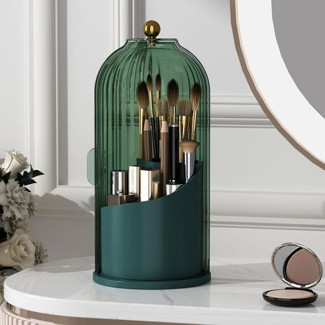 Make-up-pinselhalter Mit Deckel, 360-grad-drehbar, Transparent, Staubdicht, Make-up-organizer Für Frisiertisch, Badezimmer, Arbeitsplatte, Grün