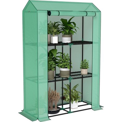 Gewächshaus Mit 3-stufigem Regal, Uv-beständige Plastikabdeckung, Rolltür, 100 X 40 X 150 Cm, Grün