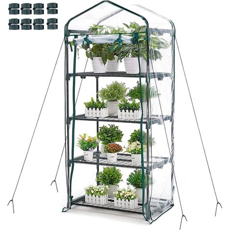 Tragbares 4-stöckiges Garten-gewächshaus 63 X 28 X 20 Zoll Mit Pvc-abdeckung Und Reißverschluss