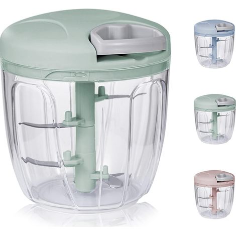 Manueller Zwiebelhacker Mit 3 Edelstahlklingen. Multifunktionaler Zerkleinerer Und Mixer Für Zwiebeln, Knoblauch, Fleisch, Nüsse Und Andere Lebensmittel.