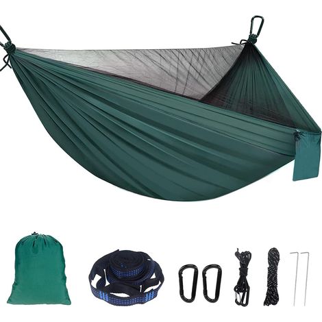 Camping-hängematte Mit Moskitonetz, 300 Kg Tragfähigkeit, 2-personen-hängematte Aus Atmungsaktivem Nylon, Ultraleicht Und Tragbar, Reisehängematte Für Outdoor, Garten Und Camping