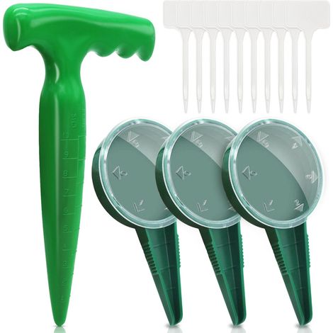 Set Aus Grünem Aussaatgerät + 1 Lochstanze + 3 Saatbechern + 10 Etiketten, Gartengerät, Kunststoff-lochgraber Für Die Aussaat