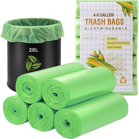 100er Pack Bio-müllbeutel 20 L, Kompostierbare Biomüllbeutel, Dick, Aus Recyceltem Material, Biologisch Abbaubar, 50 X 60 Cm (grün)