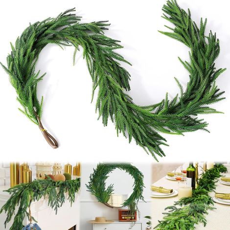 Künstliche Norfolk-kiefer-weihnachtsgirlanden, Weihnachtsdekoration, Realistisch Anfühlende Zederngirlande, Für Feiertagstische, Kamin, Fenster, Innen- Und Außenbereich (1,8 M/5,91 Ft)