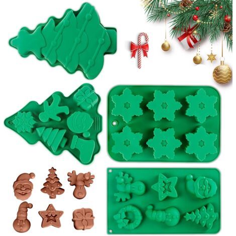 Weihnachten Silikonform Schokolade Süßigkeiten Backform Große Größe Für Backen Dessert, Kuchen Weihnachtsgeschenk Handgemachte Seife Kerze Weihnachtsbaum Form (4 Stück)