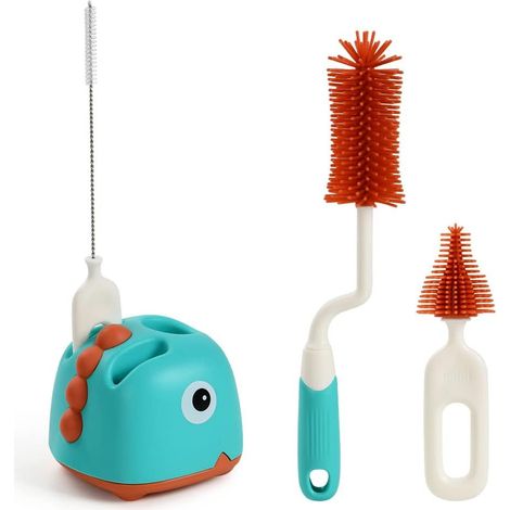 4-in-1 Baby-bürstenset, Rotierende Silikon-babyflaschenbürste Mit Aufbewahrungsständer (grün)