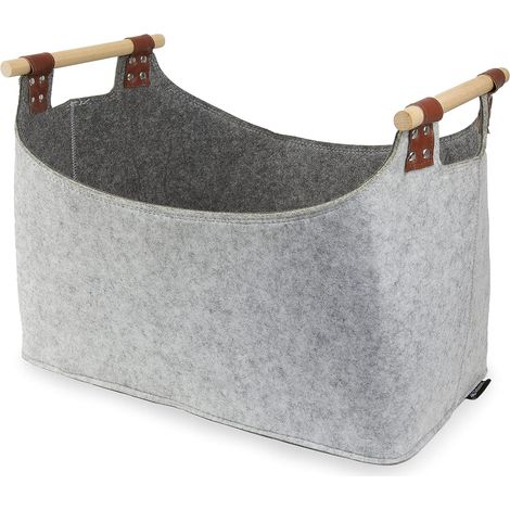 Zweifarbiges Kaminholztasche Aus Recyceltem Filz, 5 Mm Dick, Mit Stabilen Holzgriffen Für Kaminholz, Zeitungen, Spielzeug (hellgrau/grau)