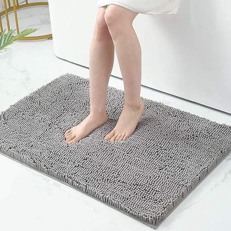 Rutschfester Chenille-mikrofaser-badteppich - Saugfähiger Badvorleger - 60 X 90 Cm - Hellgrau