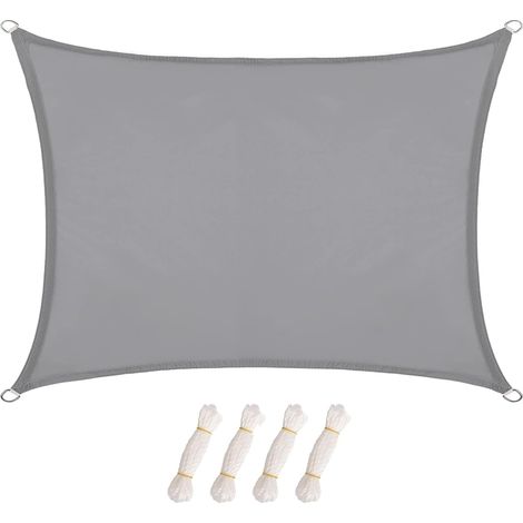 2 X 3 M Rechteckiges Sonnensegel, Gartenschutz Vor Sonne, Wind- Und Regenfest, Mit Ringen, Robustes Polyester, Langlebig, Hellgrau