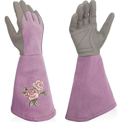 Damen-gartenhandschuhe Aus Leder, Lange Ärmel, Stichfest, Elegante Gartenhandschuhe Für Damen, Feine Stickerei, Hellviolett, M