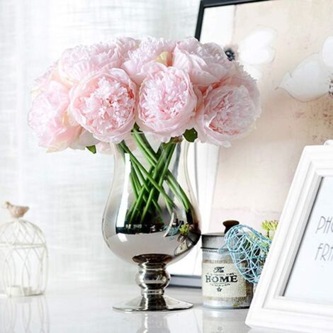 2er-set Künstliche Pfingstrosensträuße In Hellrosa – 10 Seidenblumen – Elegante Dekoration Für Hochzeit Und Büro – Flexible Pu-stiele