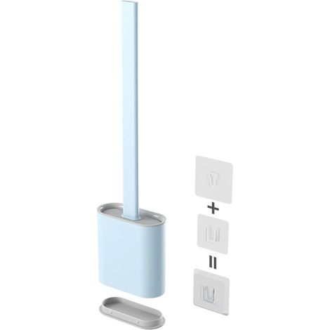 Silikon-wc-bürste, Silikon-bürste Für Hängende Wcs, Schnell Trocknendes Wc-bürsten-set Mit Langem Griff, Wand-/bodenmontierte Wc-bürste, Hellblau