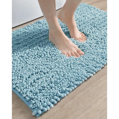 Badezimmerteppich 50x80 Cm, Superweicher, Dicker Chenille-badteppich, Saugstark, Rutschfest, Maschinenwaschbar, Flauschiger Shag-teppich Für Badewanne, Dusche Und Boden, Hellblau
