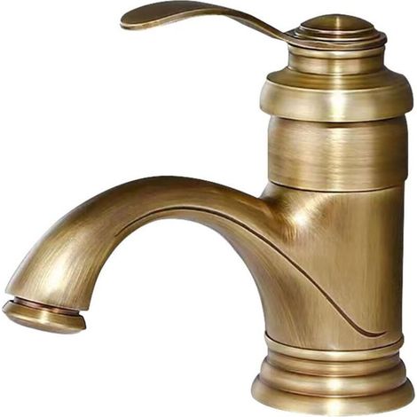 Einhand-waschbeckenarmatur Aus Kupfer Mit Einem Loch, Niedriger Bogen, Aufsatzmontage, Mischbatterie Für Warm- Und Kaltwasser (antik-stil, Kurz)