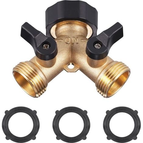 Doppelter Wasserhahn Für Waschmaschine, Y-verteileranschluss Für Gartenschlauch, 2-wege Für 3/4-zoll-zufuhrschläuche, Doppelter Auslass Für Gartenwasserhahn, Wasserhahnadapter, 3 X Dichtungsringe