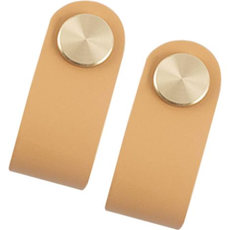 2er-set Schrankgriffe Aus Messing Und Kaki-farbenem Leder, Länge 65 Mm, Mit Schrauben, Geeignet Für Schränke Und Küchen