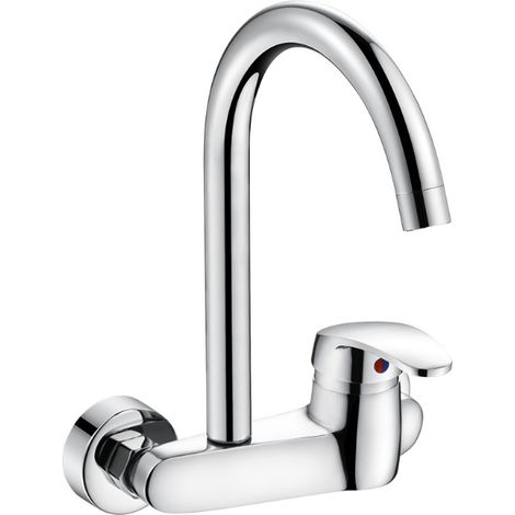Kupferner Küchenmischer, Wandmontiert, Warm Und Kalt, Doppellochiger Wasserhahn Für Haushalt, Spüle, Waschbecken, Balkon, Waschküche, Pool, Mischer Ohne Schlauch