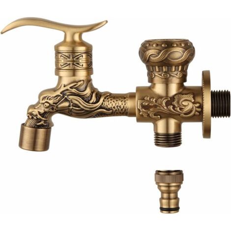 Erweiterte Version Des Doppel-auslauf Wasserhahns, Antiker Kupfer-drache Geschnitzt, Badezimmer-wasserhahn, Mopp-wasserhahn-maschine
